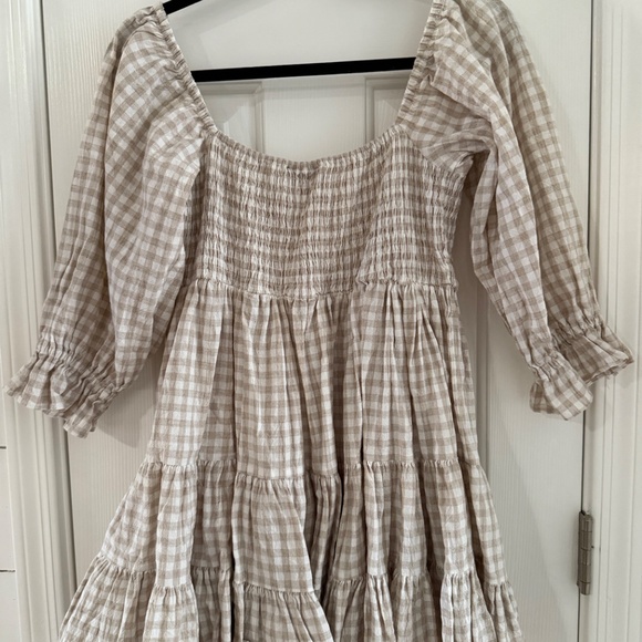 Tan Gingham Off the Shoulder Dress - Picture 3 of 3